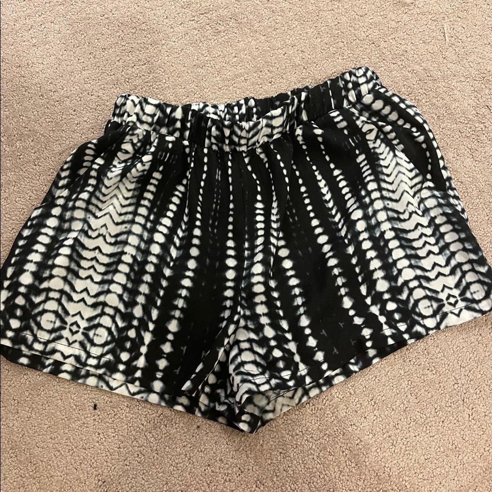 black and white patterned shorts
